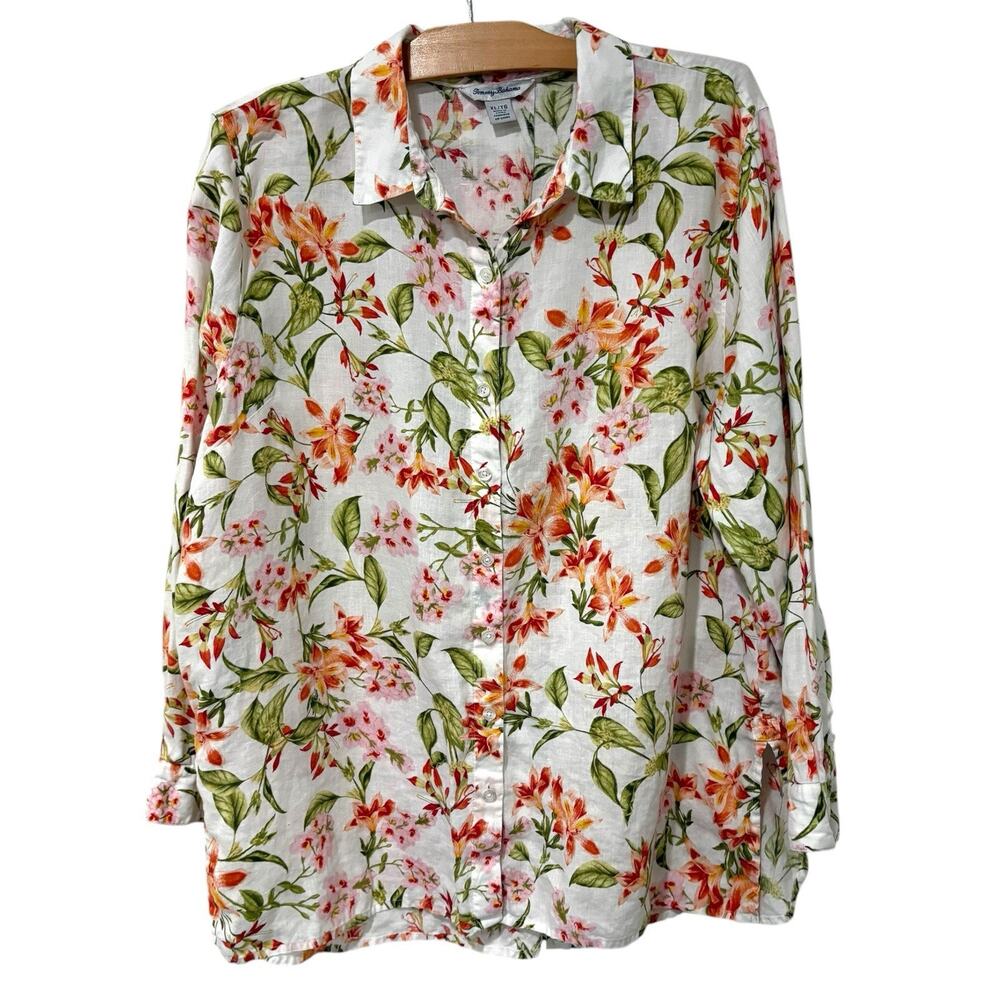 Tommy Bahama | Top Floral Linen Long Sleeve Button Front Vacation- Size XL